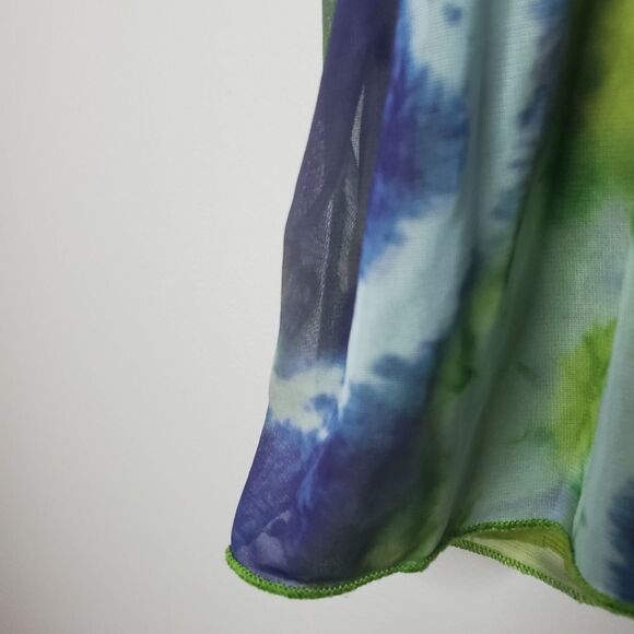 Cha Vente M Tie Dye Top Green Blue Boho V Neck - Picture 7 of 10